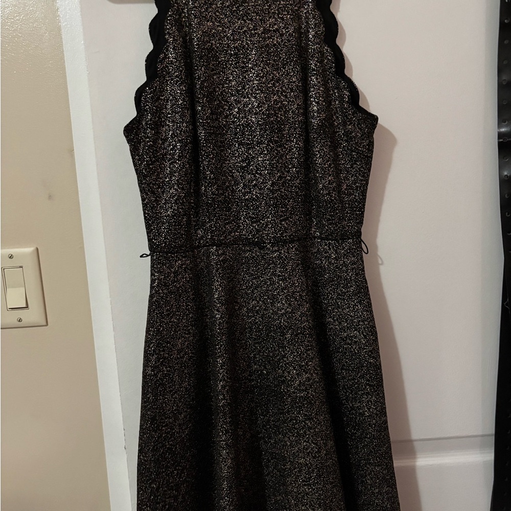 Iz Byer Black and Gold Textured Midi Dress NWOT